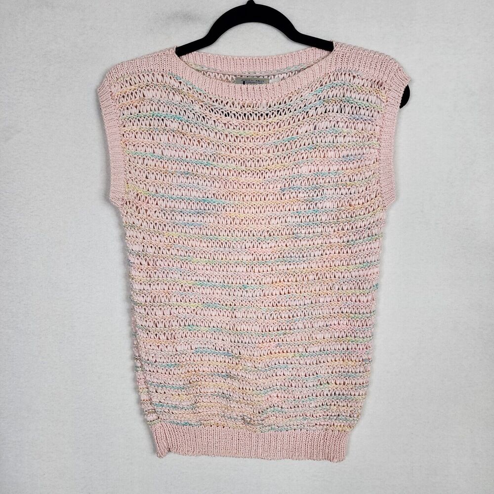Vintage Joyce Pastel Pink Knit Sweater Vest Ribbed Sleeveless Loose Knit Sz L